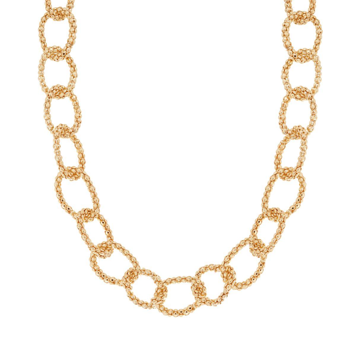 Collana Catena Maglia Popcorn Diamantata In ARGENTO 925 Galvanica Oro 30602