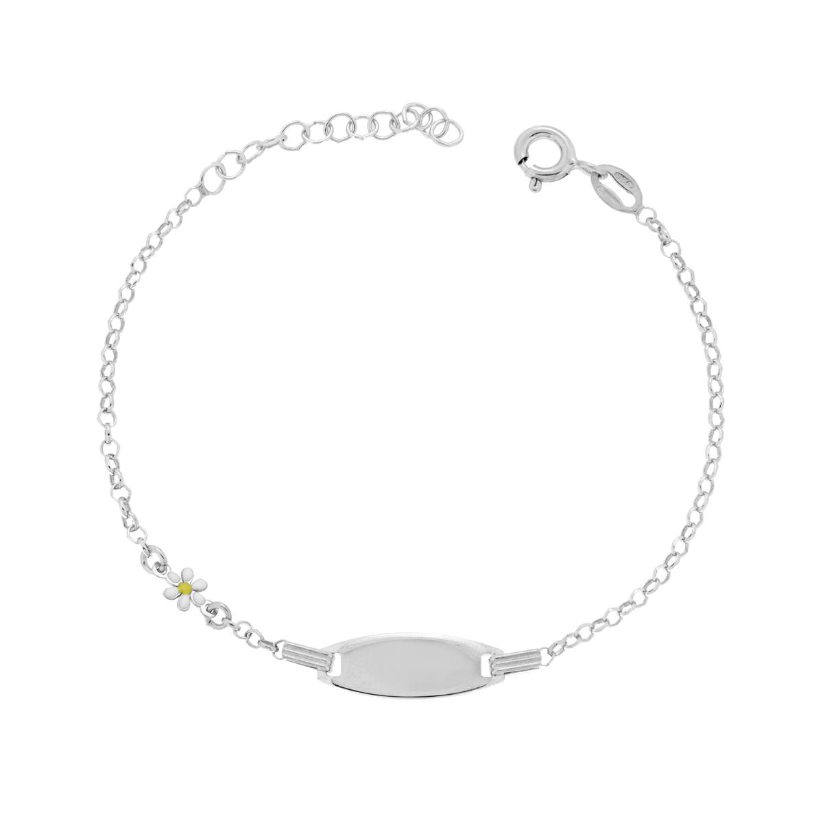 Bracciale Targa Ovale Bimbo Bimba Con Catena Rolo Diamantata E Fiore