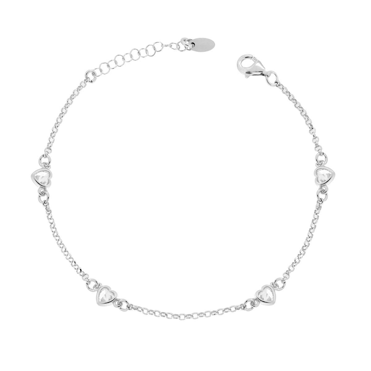 Bracciale Catena Rolo Diamantata Con Cuori Cubic Zirconia Bianchi In