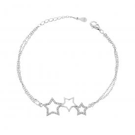 Bracciale Doppia Catena Forzatina Con Stelle E Zirconi Bianchi In