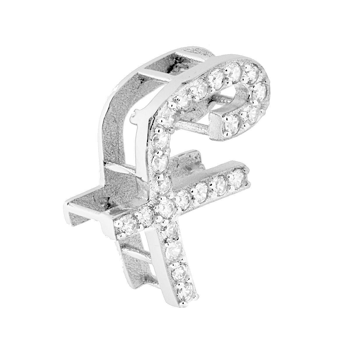 Ciondolo Lettera nome Iniziale Tridimensionale con Zirconi Bianchi in ARGENTO 925 Galvanica Rodio