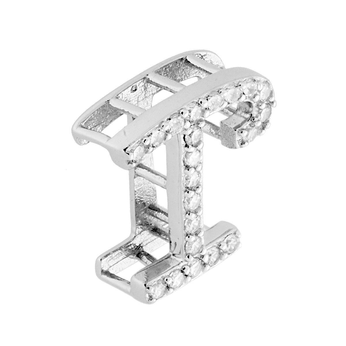 Ciondolo Lettera nome Iniziale Tridimensionale con Zirconi Bianchi in ARGENTO 925 Galvanica Rodio