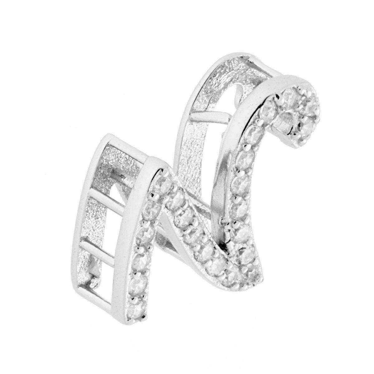 Ciondolo Lettera nome Iniziale Tridimensionale con Zirconi Bianchi in ARGENTO 925 Galvanica Rodio