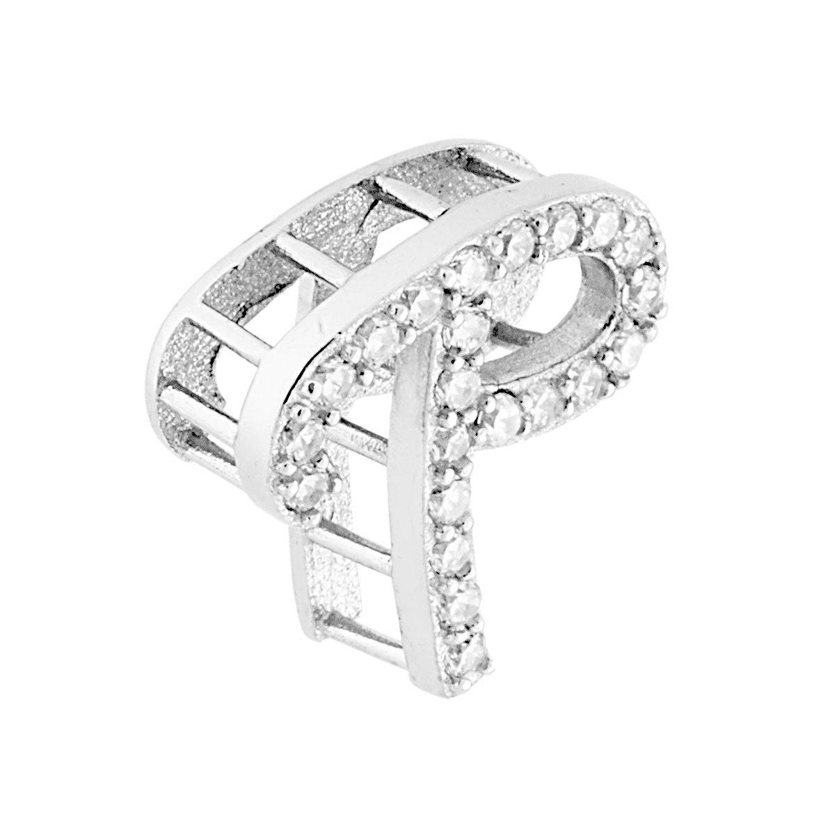 Ciondolo Lettera nome Iniziale Tridimensionale con Zirconi Bianchi in ARGENTO 925 Galvanica Rodio