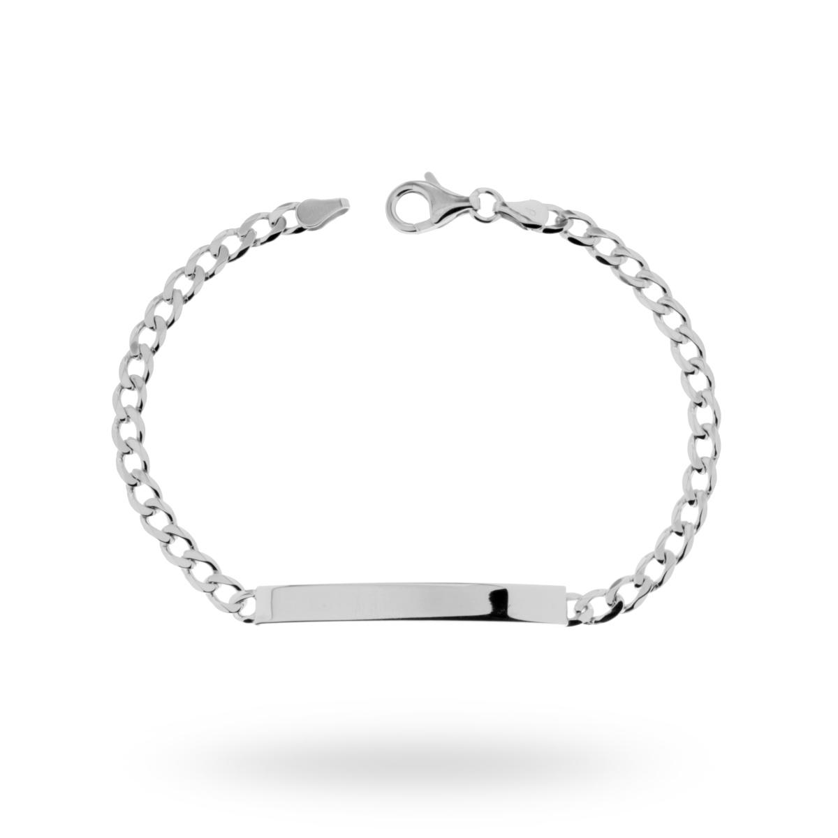 Bracciale Targa con catena Grumetta mm 5,3 in ARGENTO 925 Galvanica Rodio