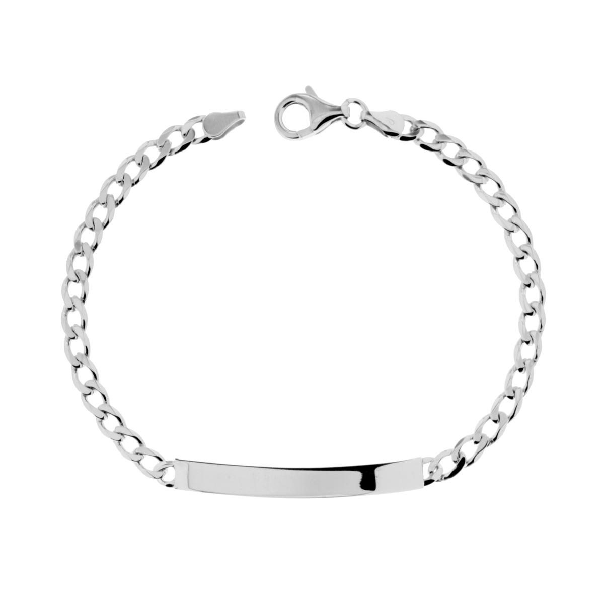 Bracciale Targa con catena Grumetta mm 5,3 in ARGENTO 925 Galvanica Rodio