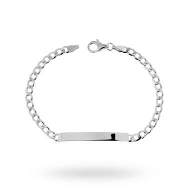 Bracciale Targa con catena Grumetta mm 5,3 in ARGENTO 925 Galvanica Rodio