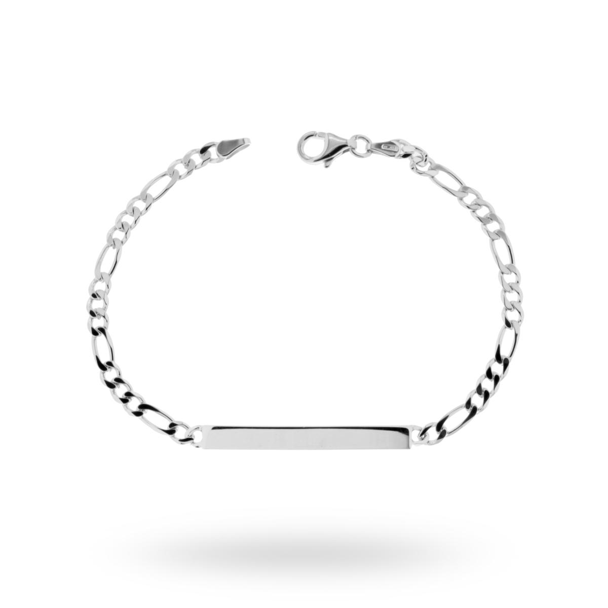 Bracciale Targa con catena Figaro Alternata Extraflat mm 4 in ARGENTO 925 Galvanica Rodio