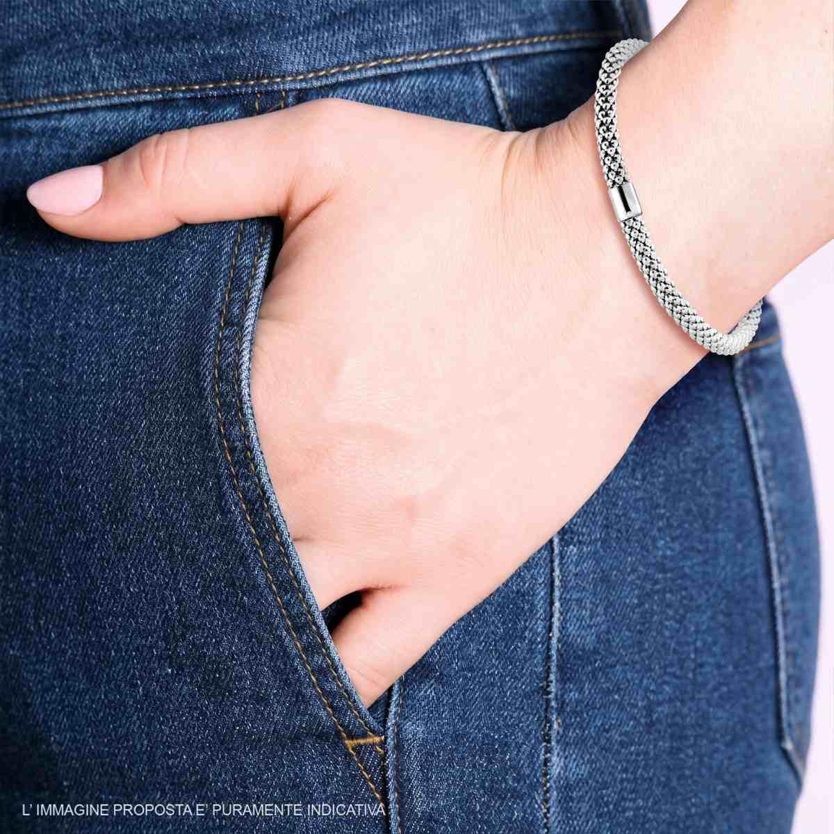 Bracciale Elastico con Catena Coreana mm 4.4 in ARGENTO 925 Galvanica Rodio