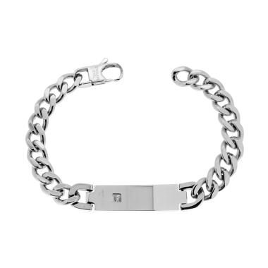 Bracciale Uomo Catena Grumetta con Targa con Zircone Bianco in ACCIAIO