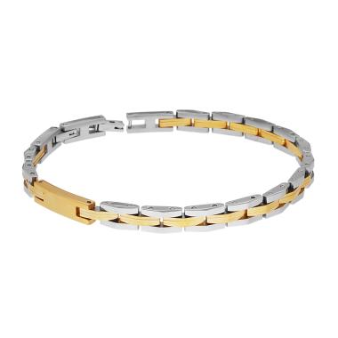 Bracciale Uomo Maglia Imperniata Bicolore con Targa colore Oro in ACCIAIO