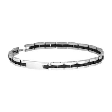 Bracciale Uomo Maglia Imperniata con Catena Acciaio e Nero con accessorio Targa in ACCIAIO