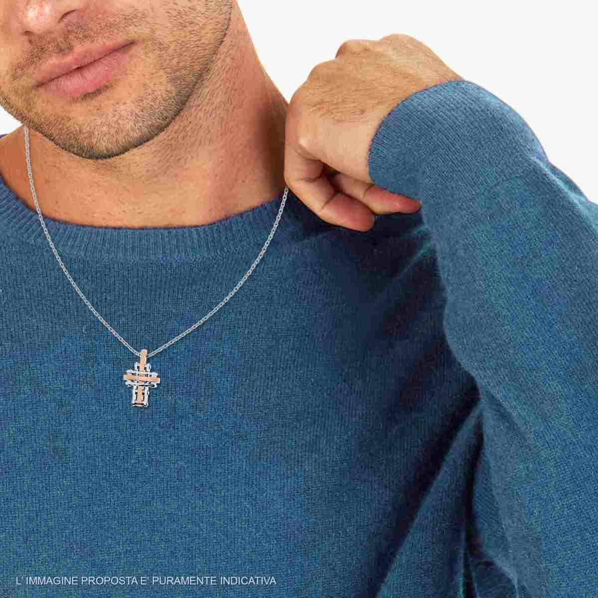 Collana Catena Forzatina con pendente a forma di Croce colore Rosa in ACCIAIO