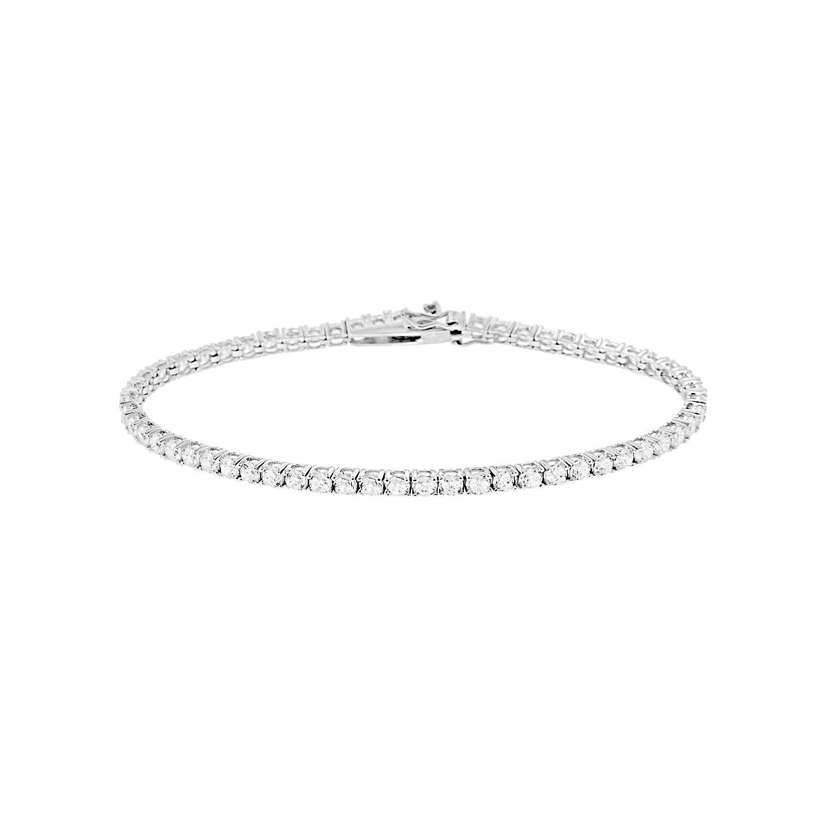 Bracciale Tennis Griffe cm 18 con Zirconi mm 3 Bianchi in ARGENTO 925 Galvanica Rodio