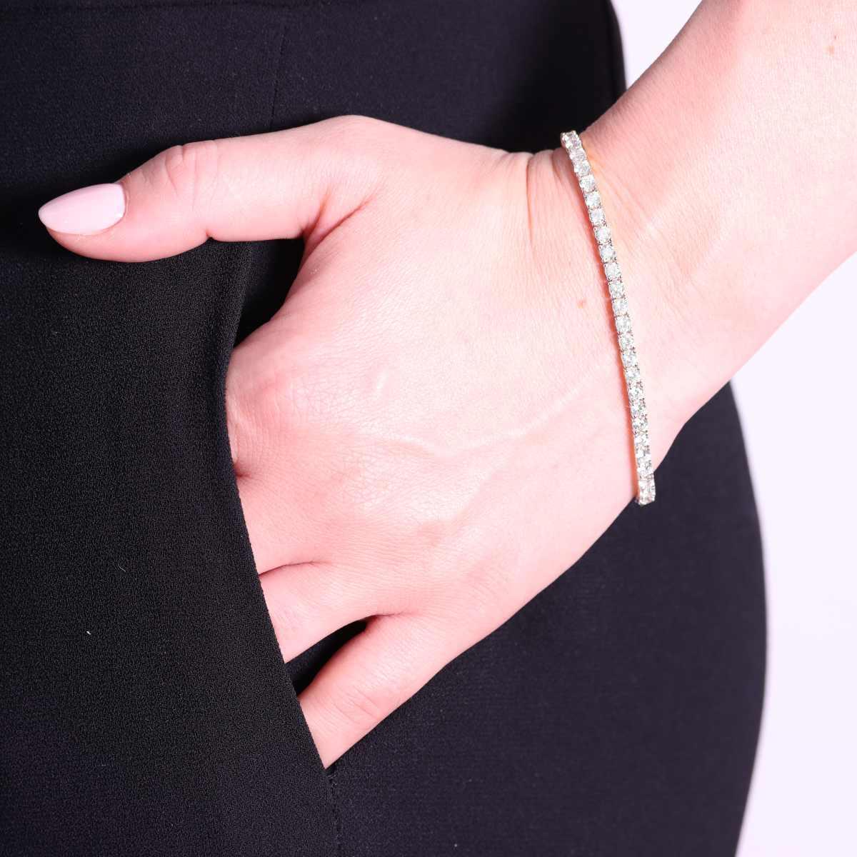 Bracciale Tennis Griffe cm 18 con Zirconi mm 3 Bianchi in ARGENTO 925 Galvanica Rodio