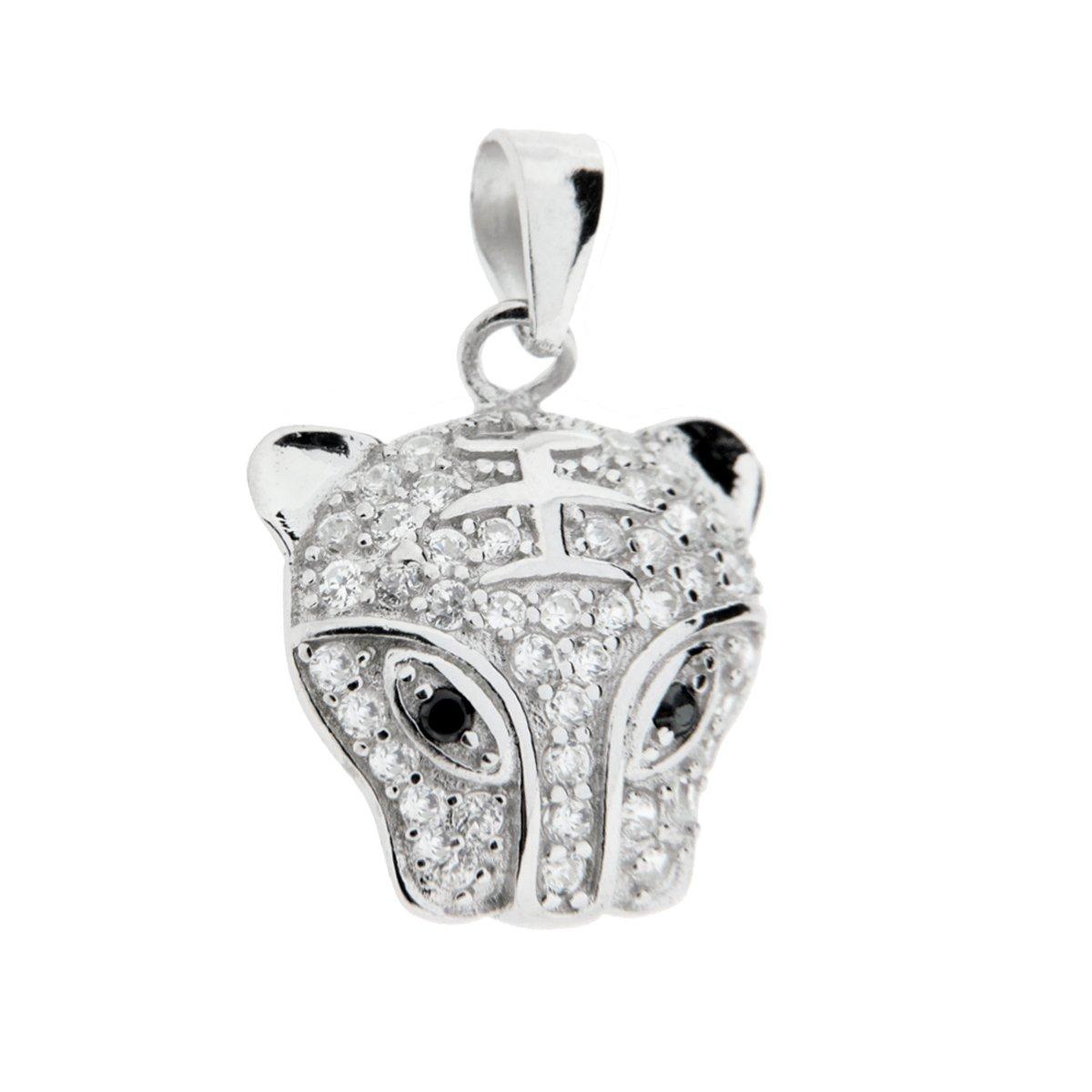 Ciondolo Gatto con Cubic Zirconia Bianchi ARGENTO 925 Galvanica Rodio