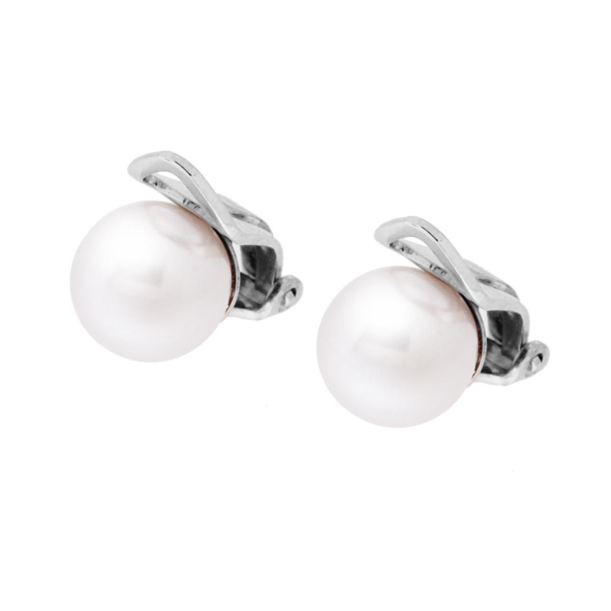 ORECCHINI IN ARGENTO PERLA E ZIRCONE CLIPS 8 MM