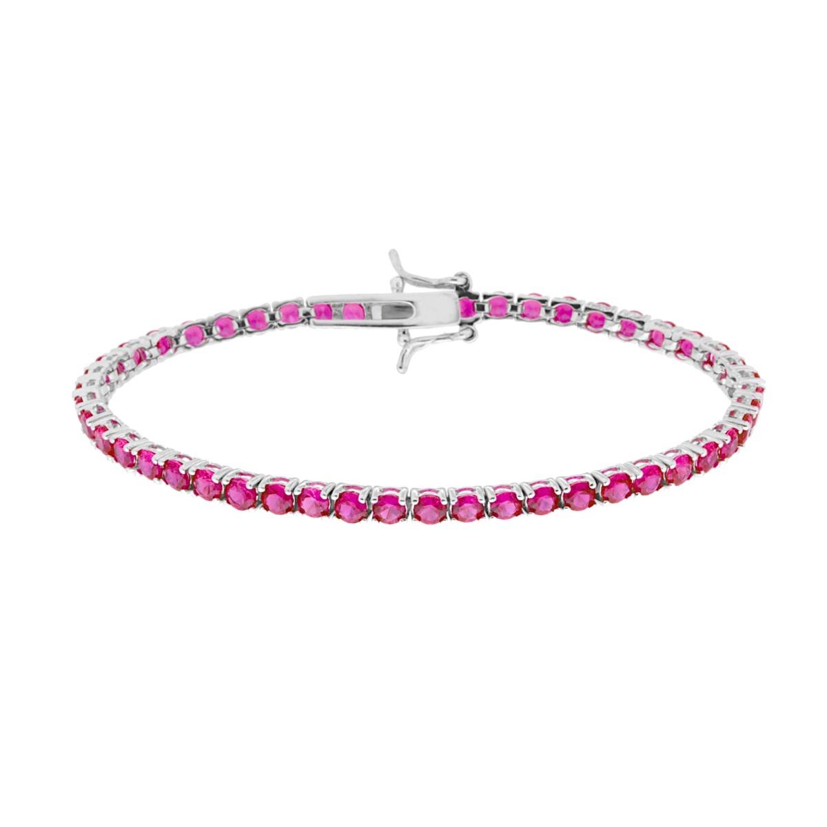 Bracciale Tennis Griffe cm 16.5 con Zirconi mm 3 Rosso Rubino in ARGENTO 925 Galvanica Rodio