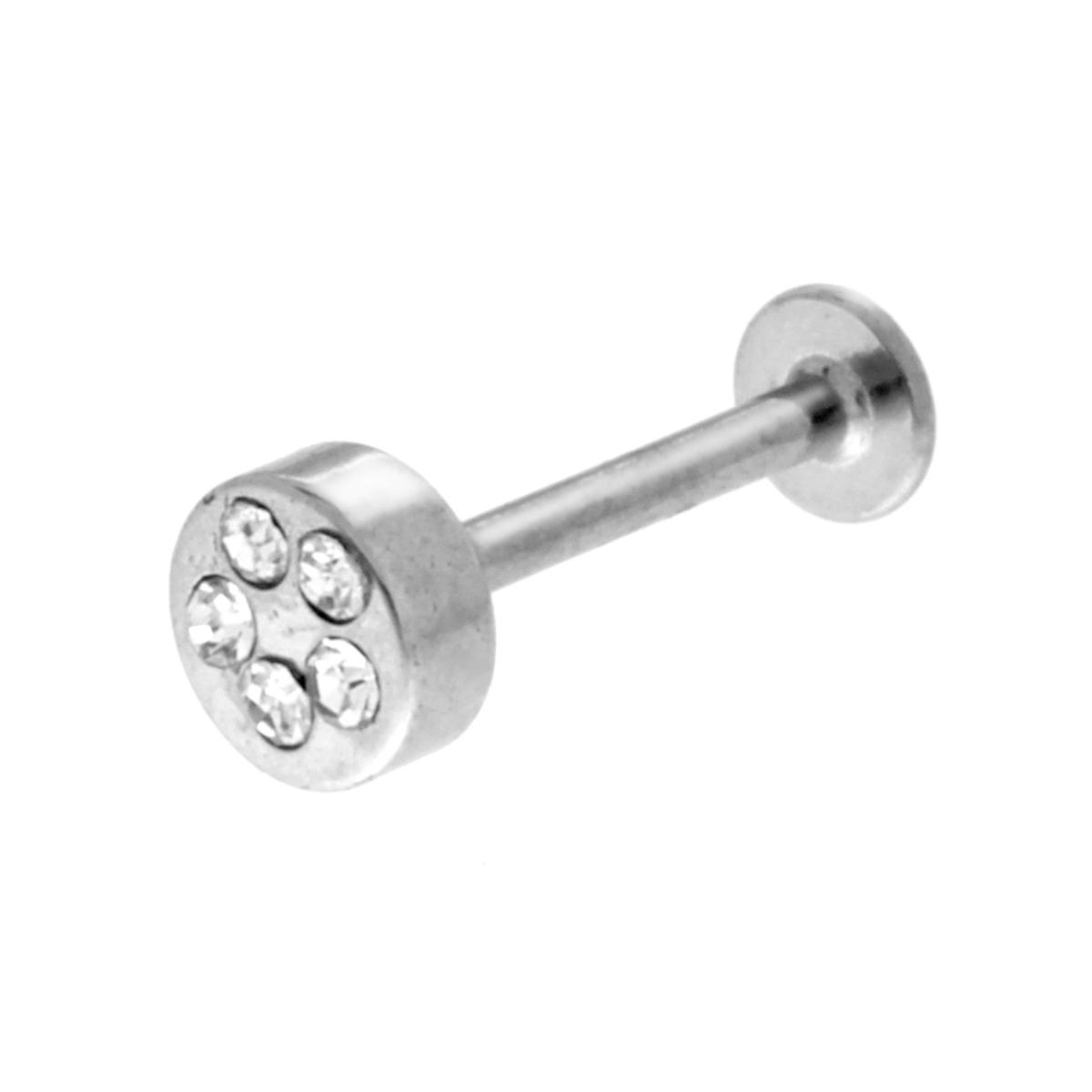 Body Piercing Labret mm 13 con Cilindro mm 5 e Crystal Bianchi in ACCIAIO Chirurgico