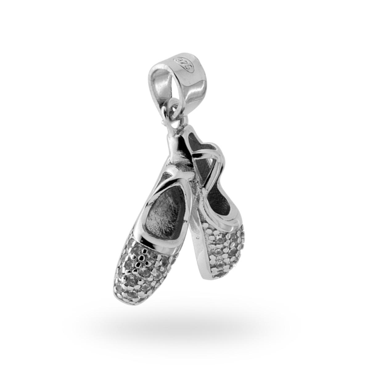 Ciondolo Scarpette Ballerina con Zirconi Bianchi in ARGENTO 925 Rodiato