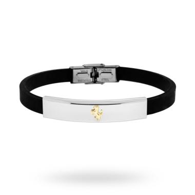 Bracciale in pvc nero e Targa con Cavallo colore Oro in ACCIAIO