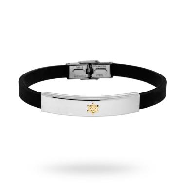 Bracciale in pvc nero e Targa con Timone colore Oro in ACCIAIO