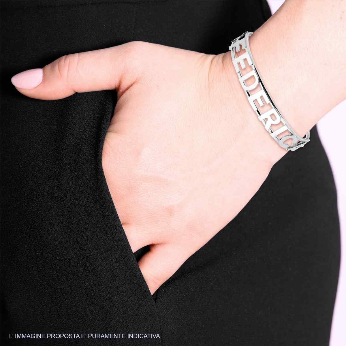 Bracciale Rigido con nome FEDERICA e Stelle Plain in ARGENTO 925 Galvanica Rodio