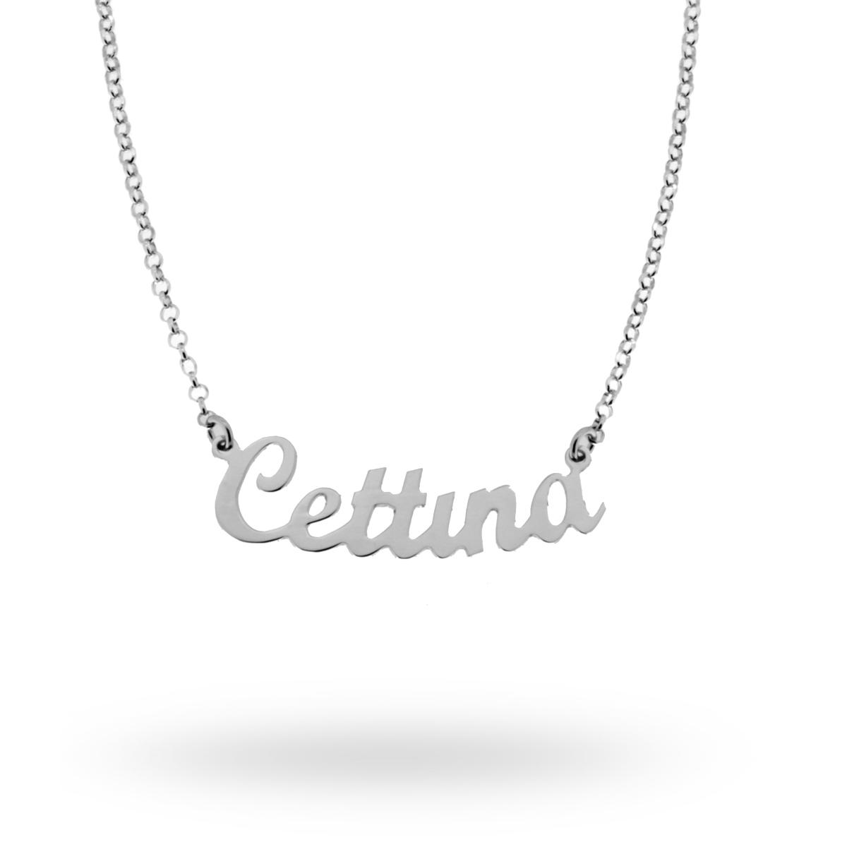 Collana nome Cettina in ARGENTO 925 Galvanica Rodio