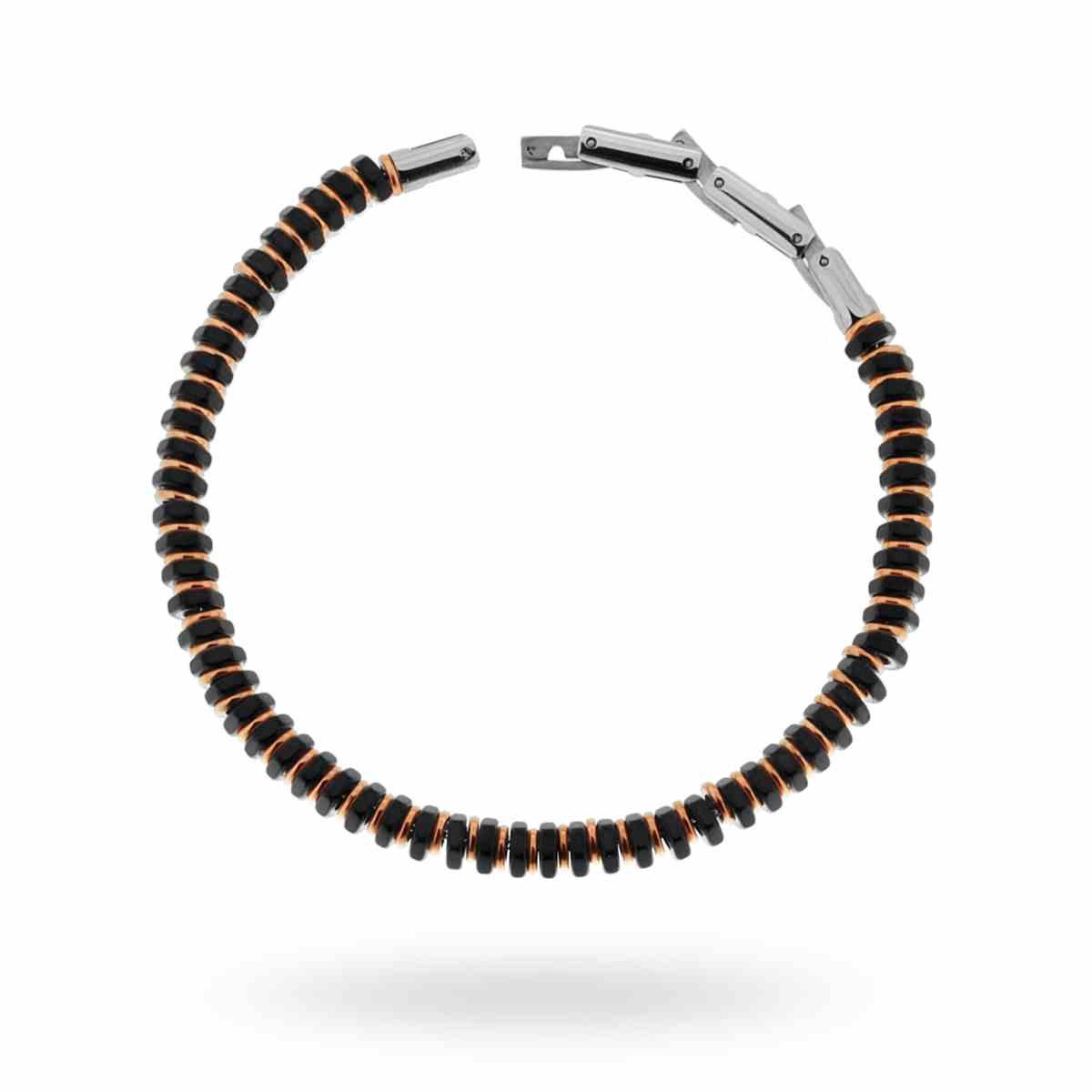 Bracciale con Bulloni Neri e anelli Rosato in ACCIAIO