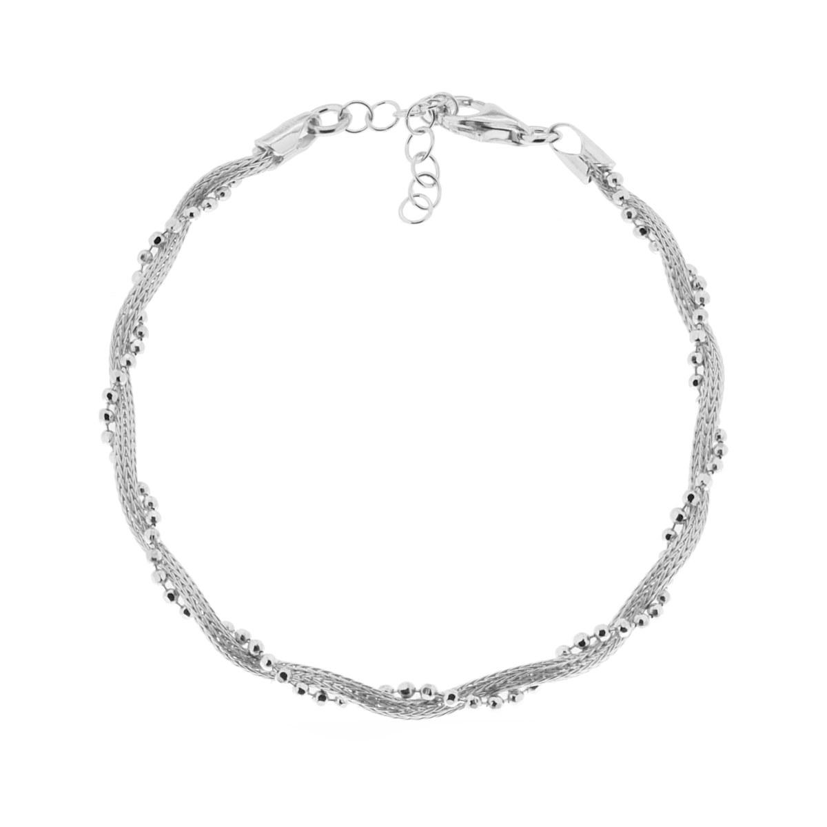 Bracciale due fili Maglia Calza e Catena Palline Diamantate mm 3,5 in ARGENTO 925 Galvanica Rodio