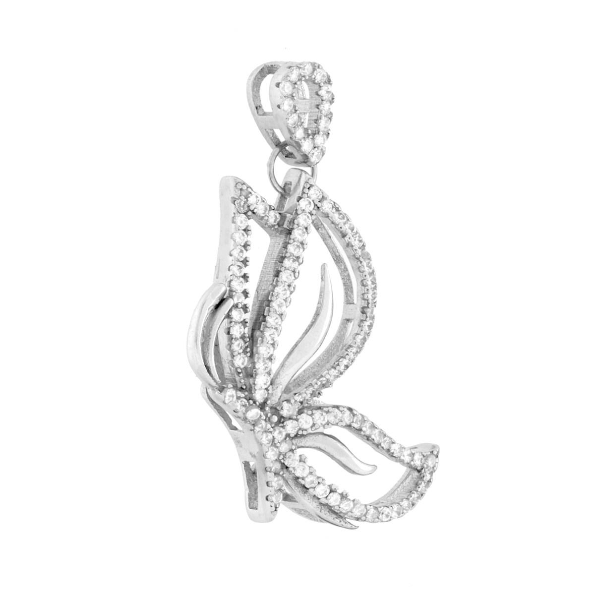 Ciondolo Farfalla con Cubic Zirconia Bianchi in ARGENTO 925 Galvanica Rodio