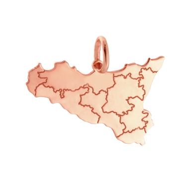 Ciondolo con sagoma plain a forma di Sicilia mm 21x30 con incisione province in ARGENTO 925 Galvanica Rosa