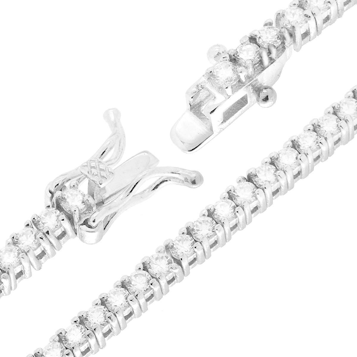 Bracciale Tennis Griffe cm 17 con Zirconi mm 2 Bianchi in ARGENTO 925 Galvanica Rodio