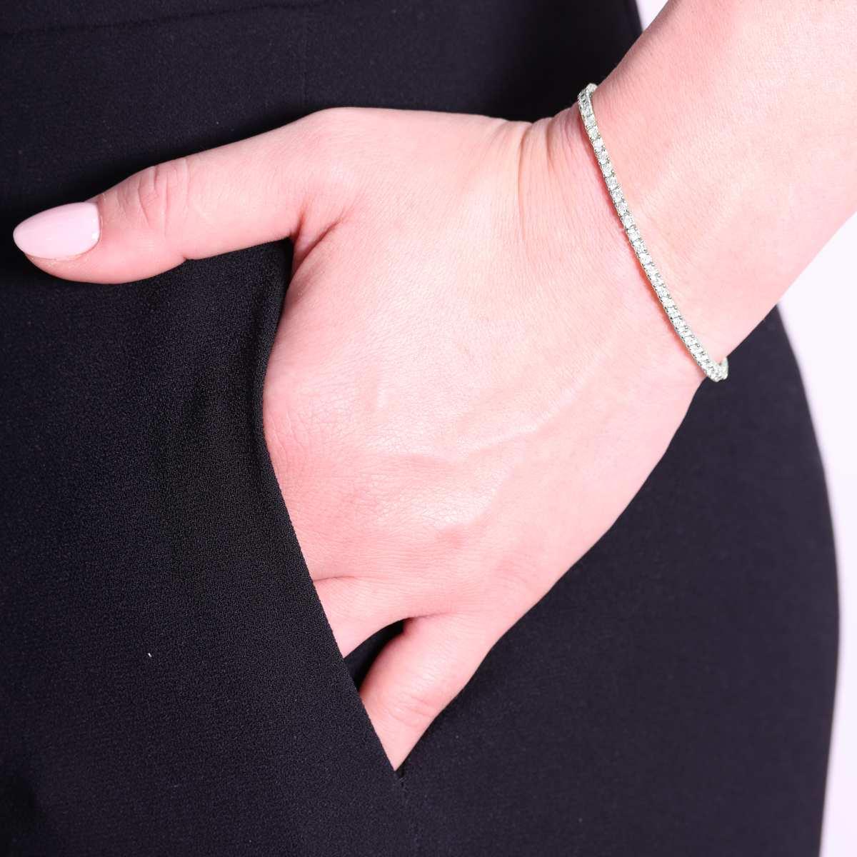 Bracciale Tennis Griffe cm 17 con Zirconi mm 2 Bianchi in ARGENTO 925 Galvanica Rodio