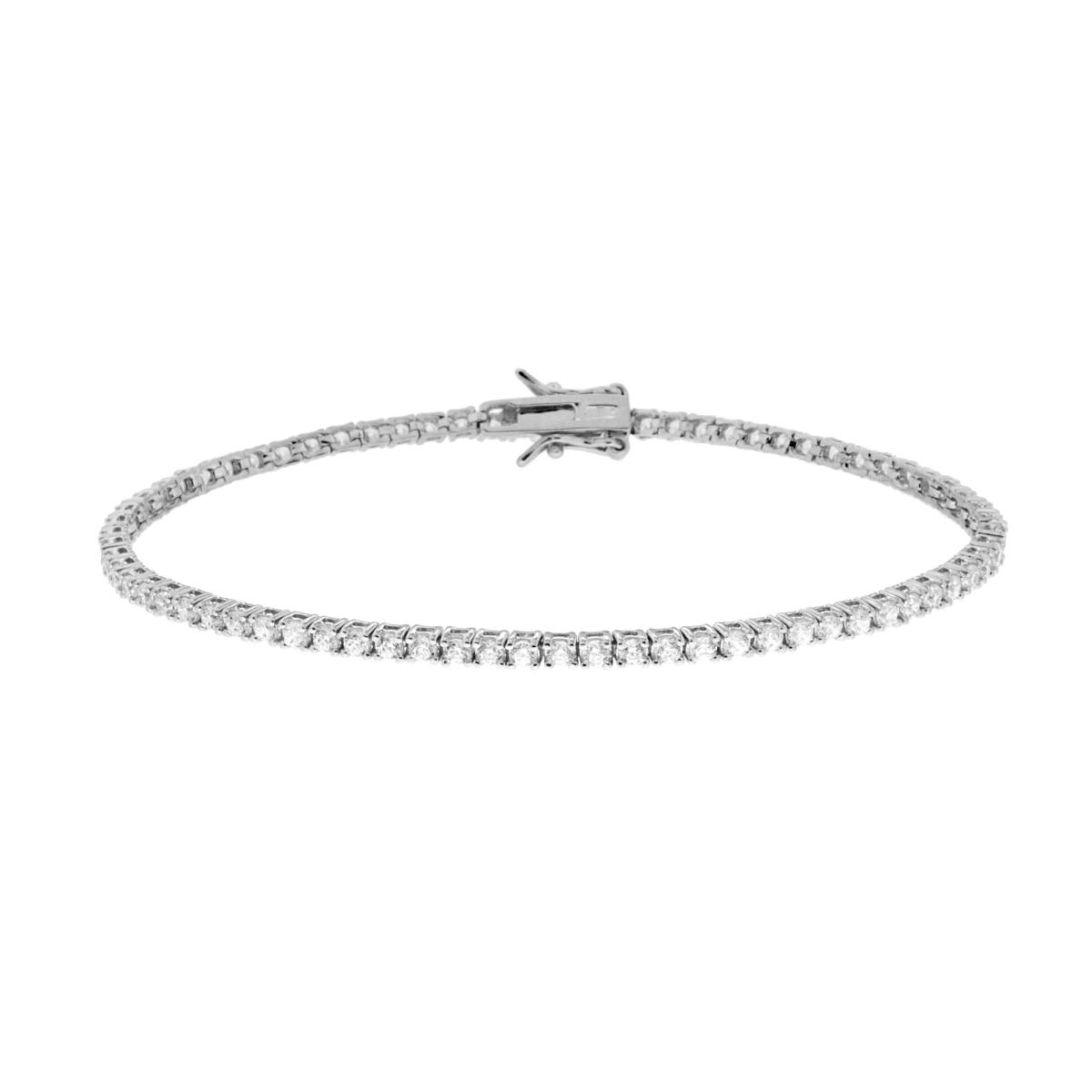 Bracciale Tennis Griffe cm 20 con Zirconi mm 2 Bianchi in ARGENTO 925 Galvanica Rodio