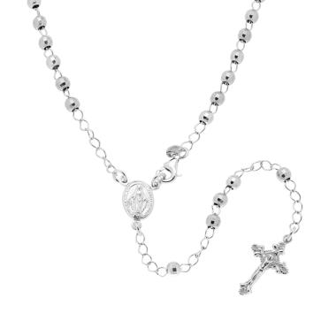 Collana Rosario cm 50 con Grani a pallina Diamantata mm 4 in ARGENTO 925 Galvanica Rodio