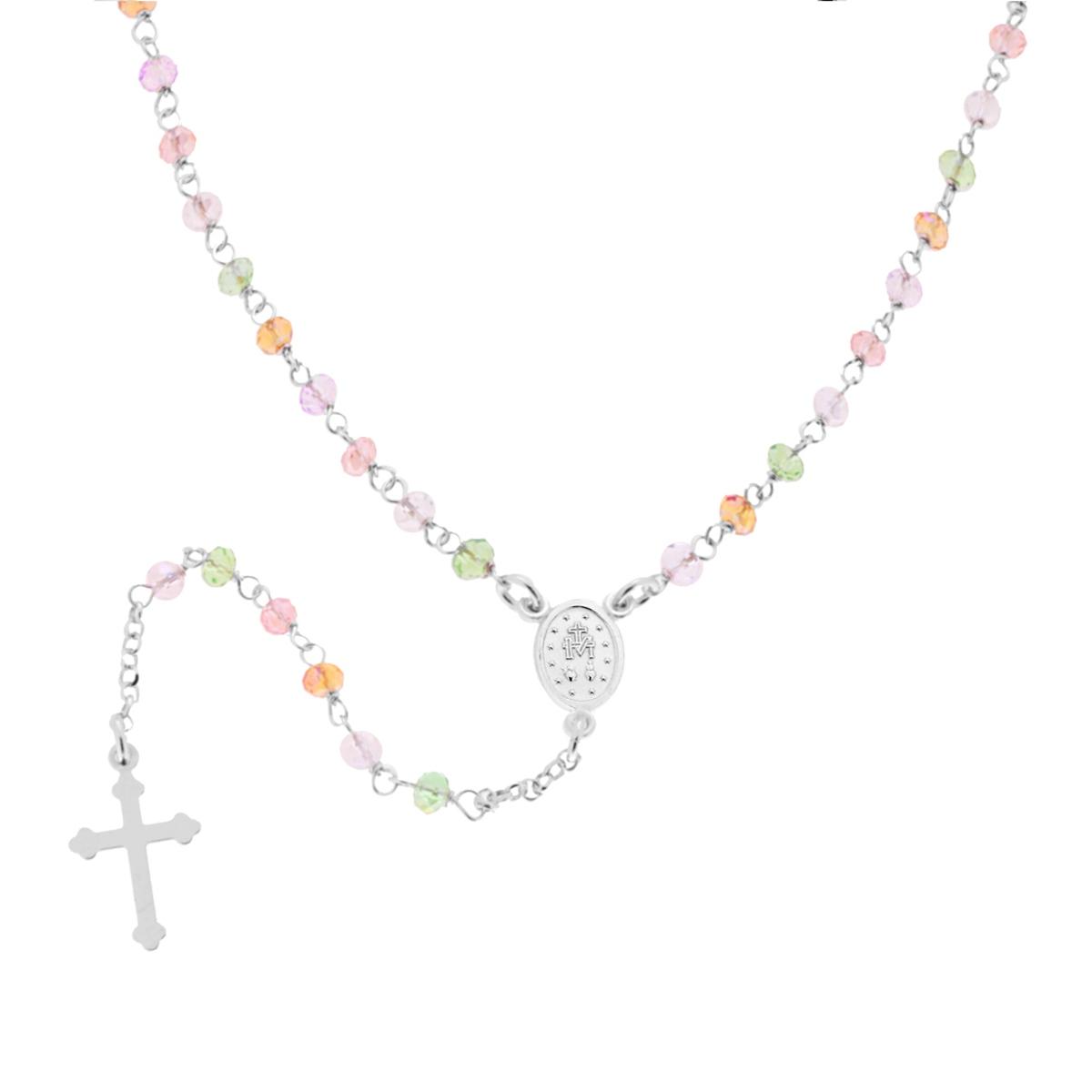 Collana Rosario cm 50 con Grani in Crystal mm 3.5 colore Multicolor Pastello in ARGENTO 925 Galvanica Rodio