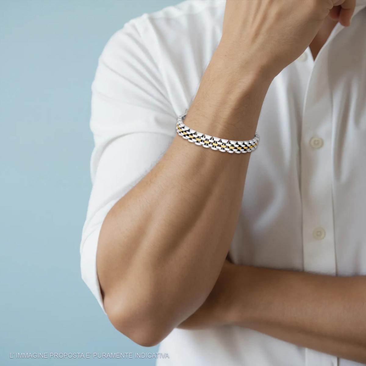 Bracciale Uomo Maglia Imperniata con dettagli colore Oro in ACCIAIO