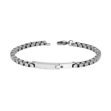 Bracciale Uomo Catena Veneziana con Targa e Cubic Zirconia Nero in ACCIAIO