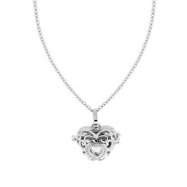 Collana Catena Forzatina Diamantata con Chiama Angeli Cuore Apribile mm 22 in ACCIAIO