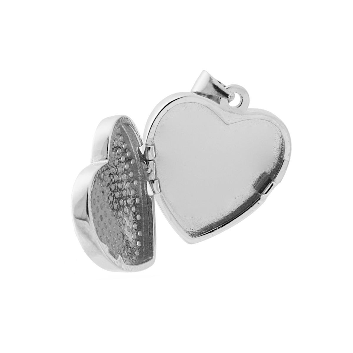 Ciondolo Portafoto o Porta Ricordi a forma di Cuore con Zirconi Bianco in ARGENTO 925 Galvanica Rodio