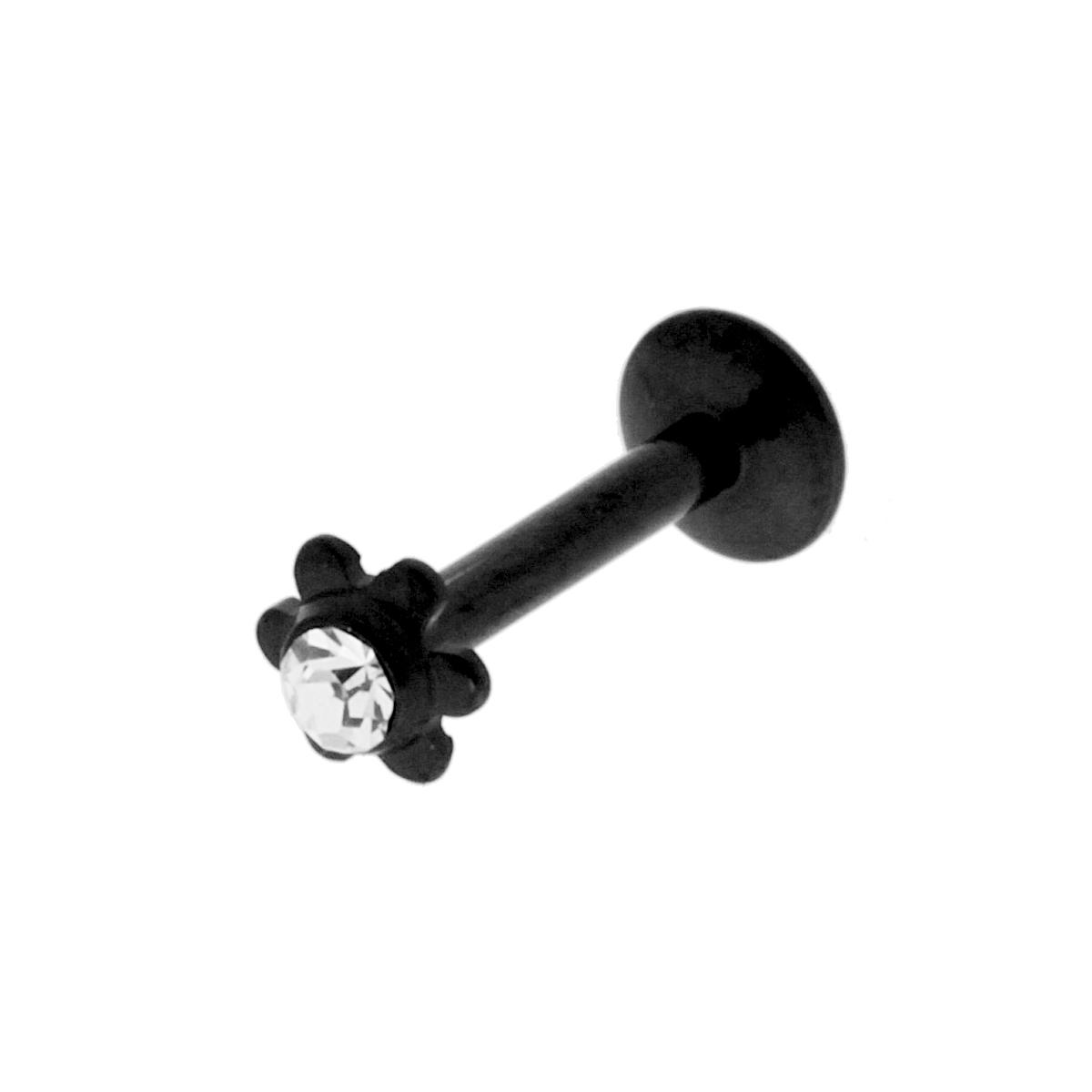 Body Piercing Fiore con Zircone Punto Luce Bianco in TITANIO Nero