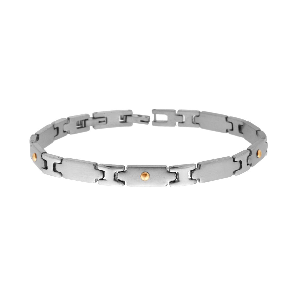 Bracciale Uomo Maglia Imperniata con Punti Oro in ACCIAIO