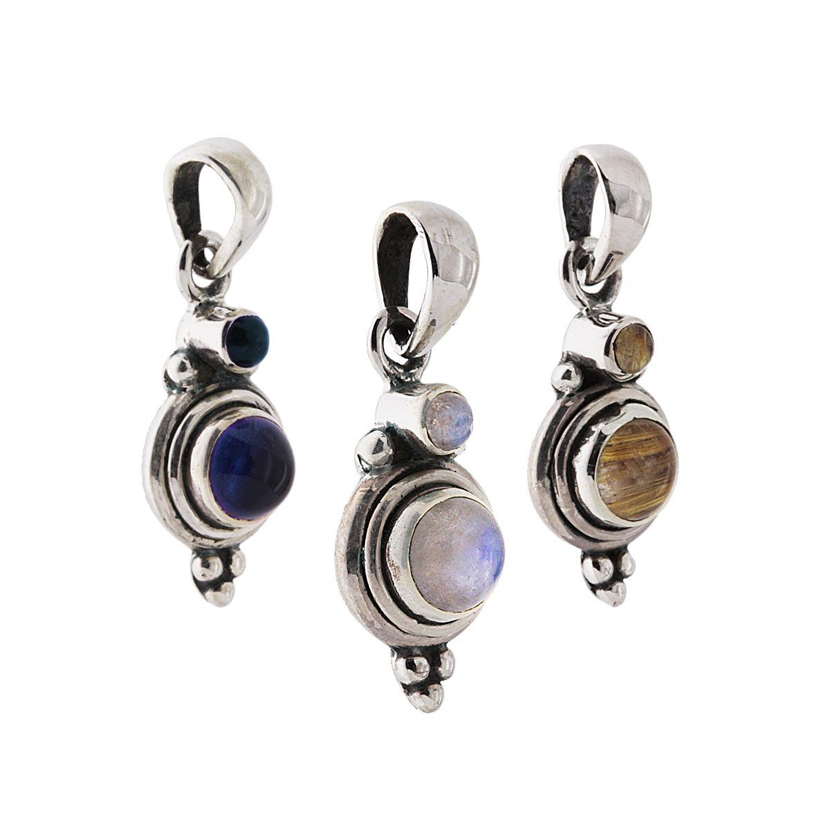 Ciondolo Etnico Tondo con Pietre Naturali in ARGENTO 925