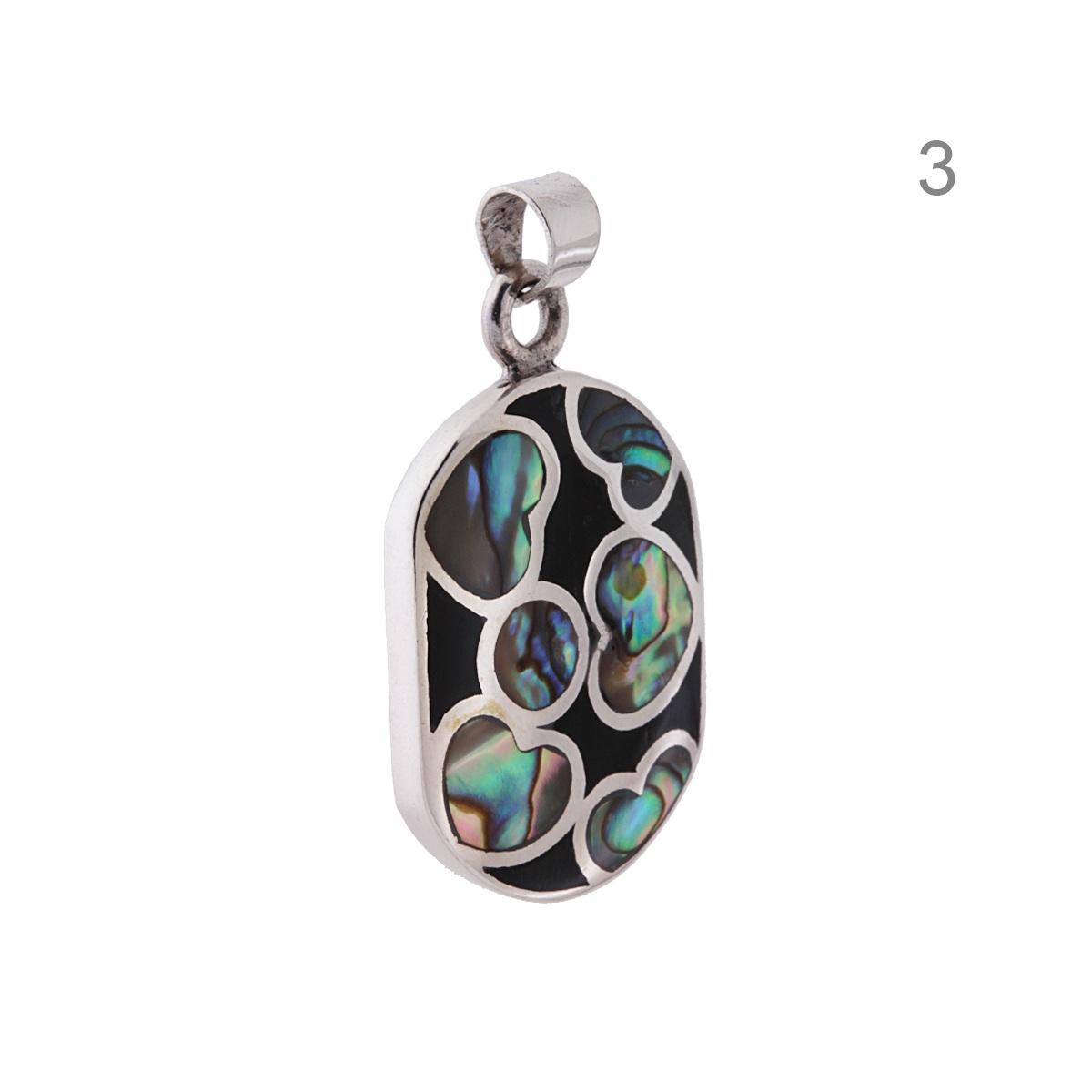 Ciondolo Ovale con Cuori Madreperla Rosa Bianco e Multicolor e Smalto Nero in ARGENTO 925