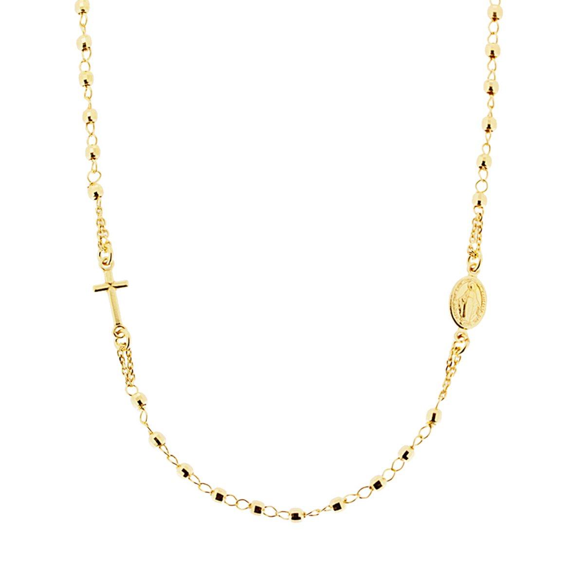 Collana Rosario modello Girocollo cm 50 con Grani a pallina diamantata mm 3 in ARGENTO 925 Galvanica Oro