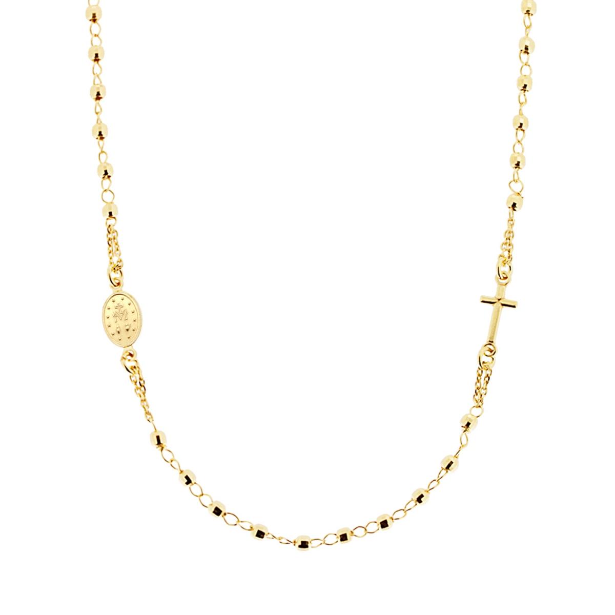 Collana Rosario modello Girocollo cm 50 con Grani a pallina diamantata mm 3 in ARGENTO 925 Galvanica Oro