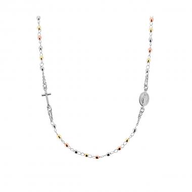 Collana Rosario cm 50 con Grani a pallina diamantata Tre colori Rodio Oro Rosato mm 3 in ARGENTO 925 Galvanica Rodio