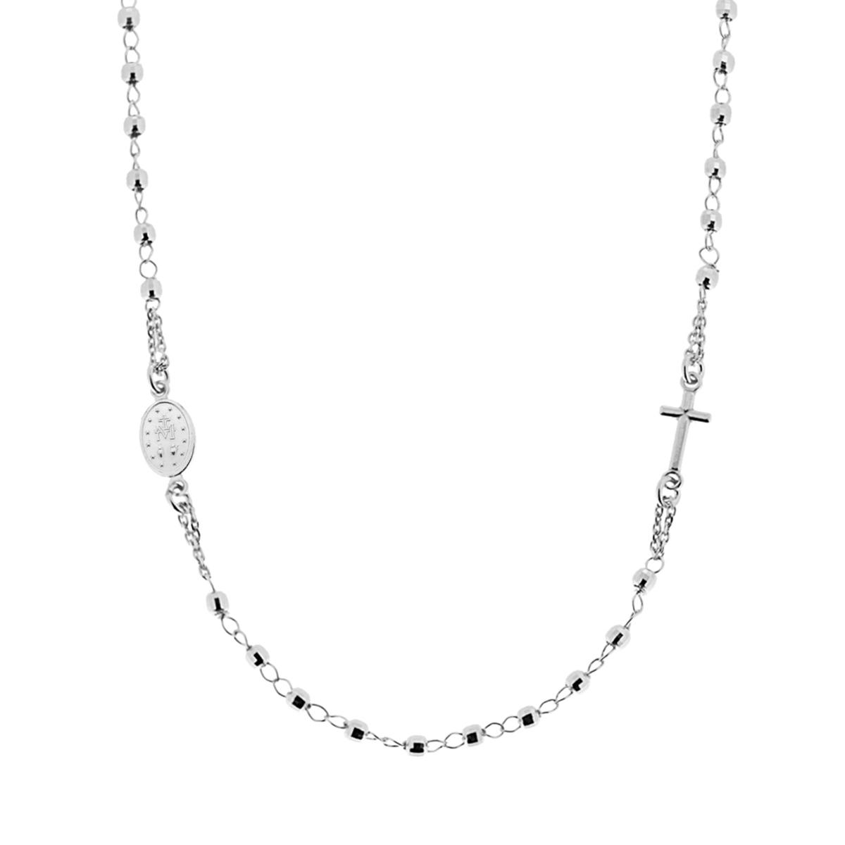 Collana Rosario modello Girocollo cm 50 con Grani a pallina diamantata mm 3 in ARGENTO 925 Galvanica Rodio