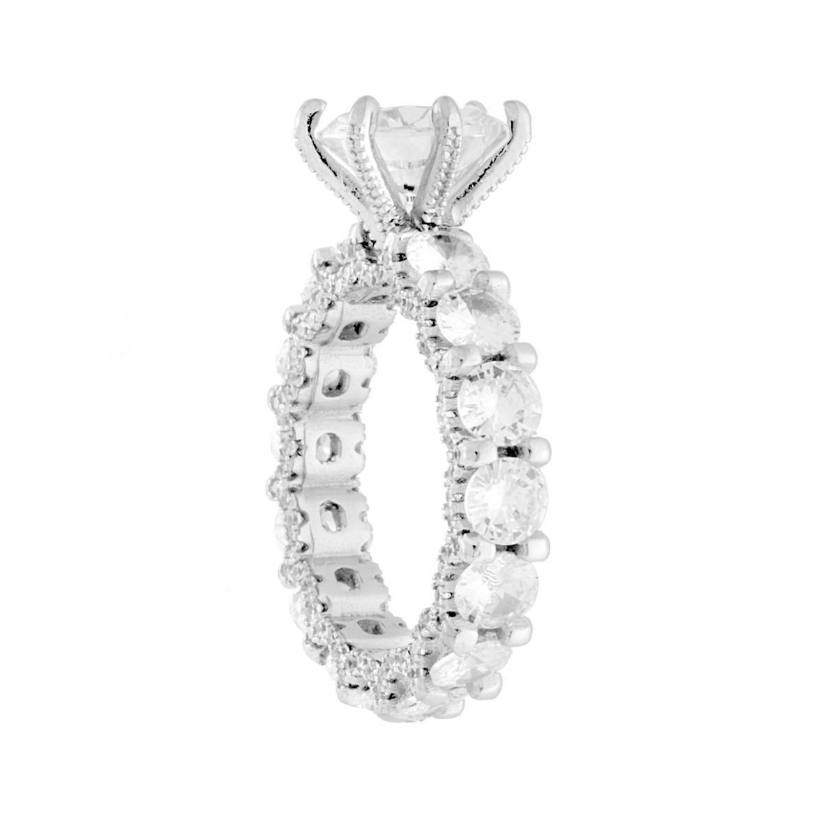 Anello Solitario con Cubic Zirconia Bianco modello Eternity in ARGENTO 925 Galvanica Rodio